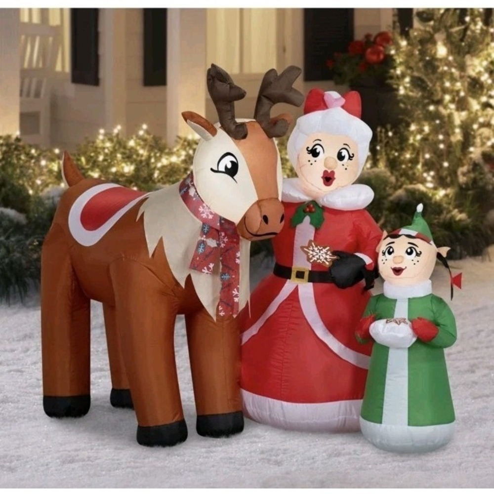 Holiday Time 4 Ft MRS CLAUS, REINDEER AND ELF Airblown Christmas Inflatable 🆕